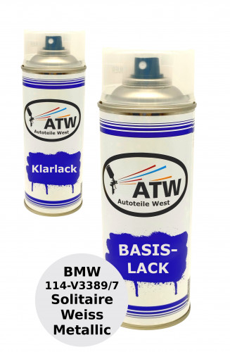 Autolack für BMW 114-V3389/7 Solitaire Weiss Metallic +400ml Klarlack Set